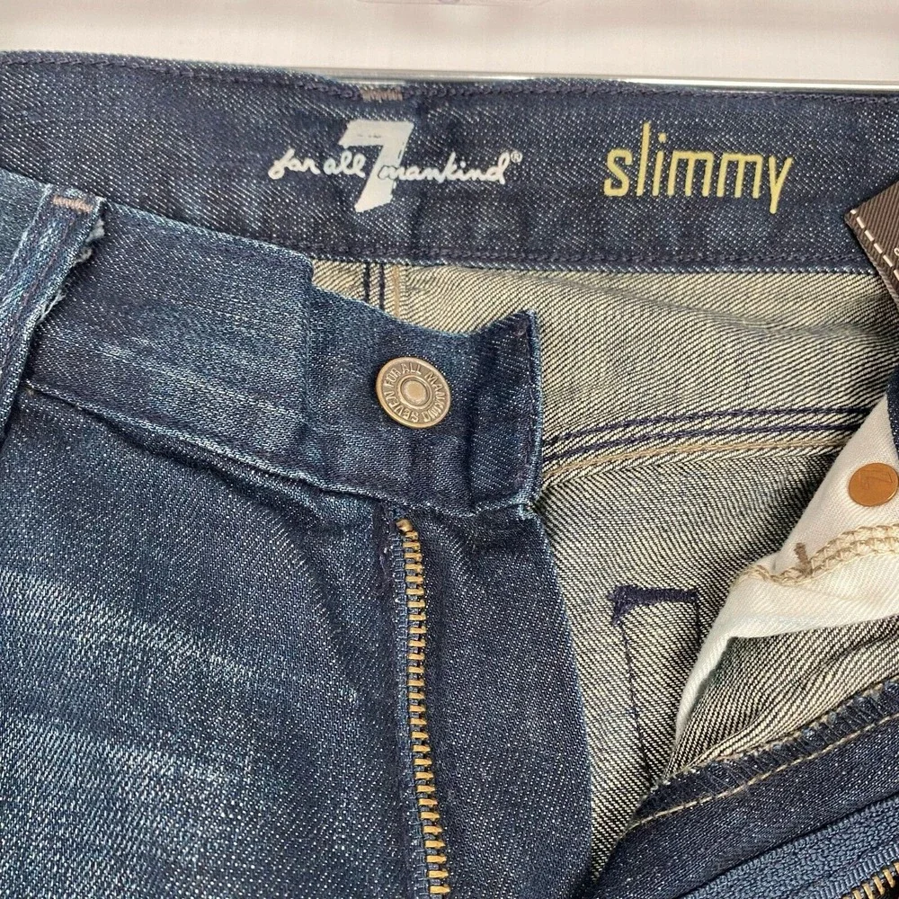 7 For All Mankind Men's Blue Skinny Jeans Size 33 Blue 100% Cotton with Pockets.
